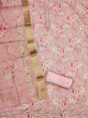 Floral Printed Beaded Organza Unstitched Dress Material 3