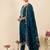 Teal embroidered silk blend kurta trouser dupatta set