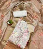 Floral Printed Organza Beaded Unstitched Dress Material