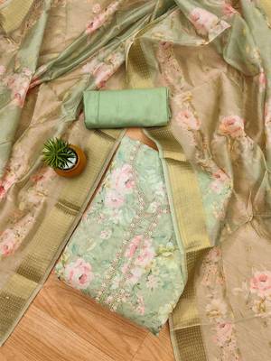 Floral Printed Organza Unstitched Dress Material 1