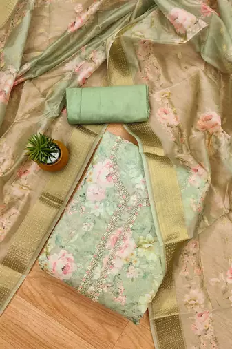 Floral Printed Organza Unstitched Dress Material