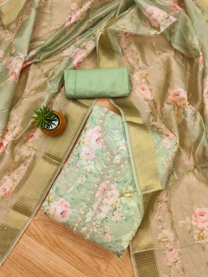 Floral Printed Organza Unstitched Dress Material