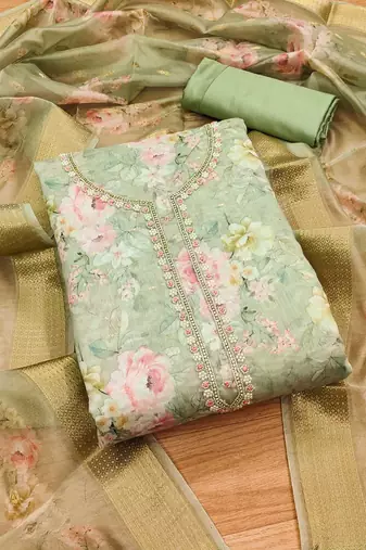 Floral Printed Organza Unstitched Dress Material