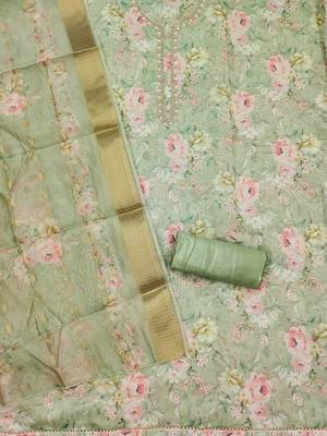 Floral Printed Organza Unstitched Dress Material 3