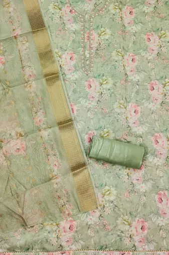 Floral Printed Organza Unstitched Dress Material
