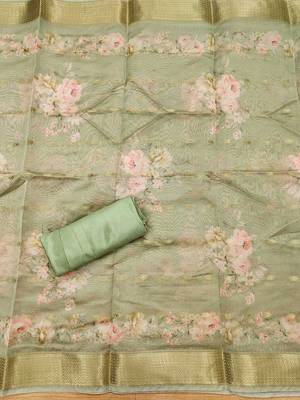 Floral Printed Organza Unstitched Dress Material 4