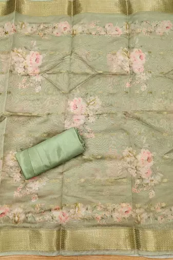 Floral Printed Organza Unstitched Dress Material