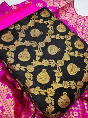 Ethnic Motifs Woven Design Banarasi jacquard Unstitched Dress Material 2