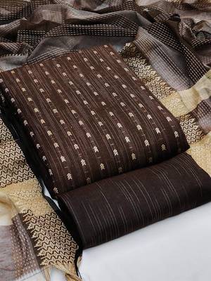Ethnic Motifs Woven Design Zari Unstitched Dress Material 1