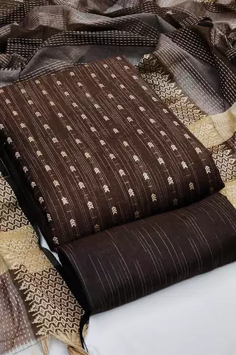 Ethnic Motifs Woven Design Zari Unstitched Dress Material