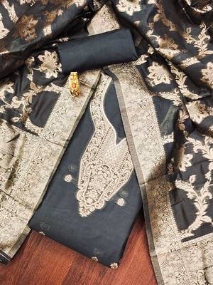 Ethnic Motifs Woven Design Zari Unstitched Dress Material 1