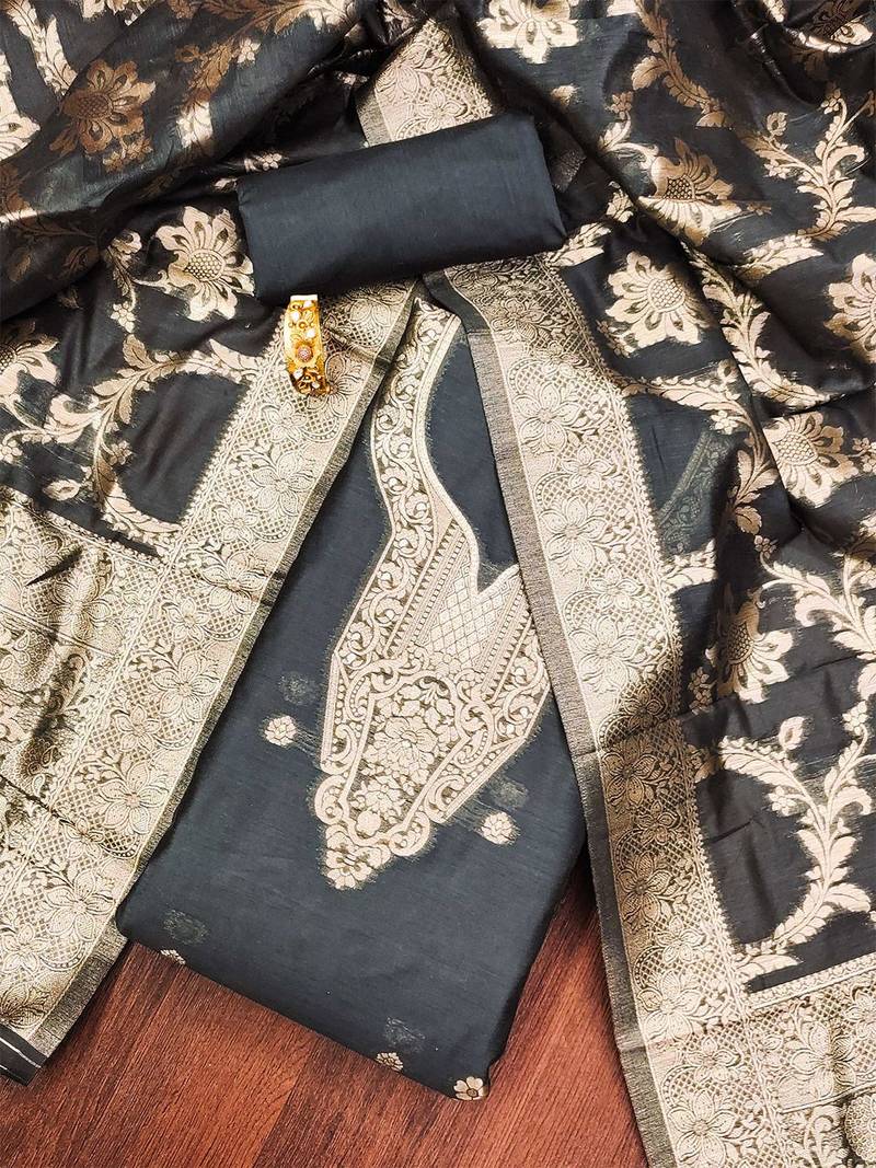 Ethnic Motifs Woven Design Zari Unstitched Dress Material
