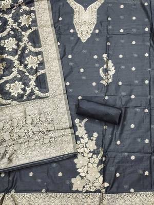 Ethnic Motifs Woven Design Zari Unstitched Dress Material 3