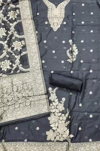 Ethnic Motifs Woven Design Zari Unstitched Dress Material