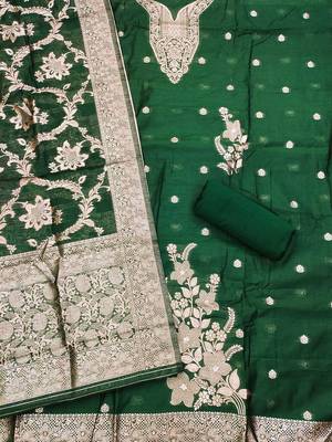 Ethnic Motifs Woven Design Zari Unstitched Dress Material 3