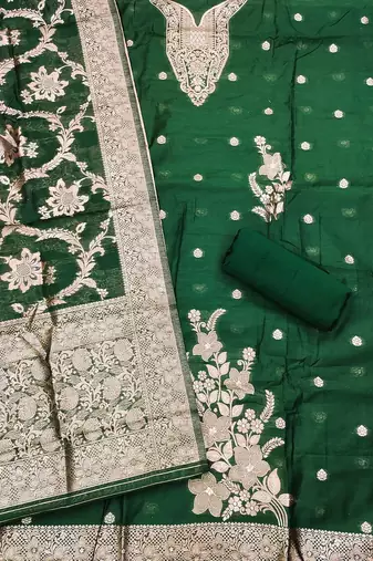 Ethnic Motifs Woven Design Zari Unstitched Dress Material