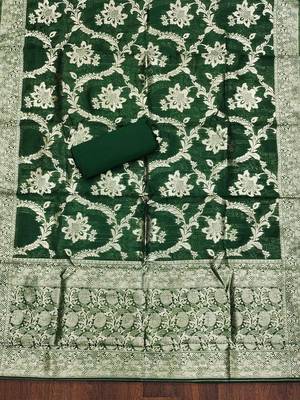 Ethnic Motifs Woven Design Zari Unstitched Dress Material 4
