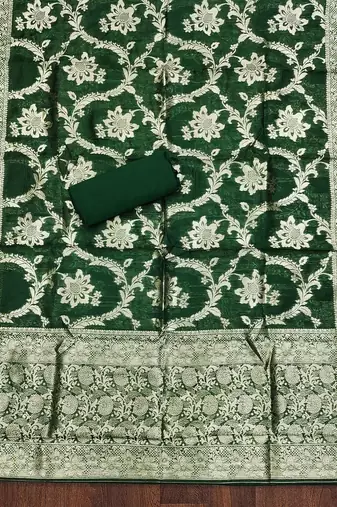 Ethnic Motifs Woven Design Zari Unstitched Dress Material