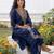 Blue embroidered silk blend kurta trouser dupatta set