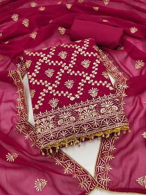 Floral Embroidered Beads and Stones Unstitched Dress Material 1