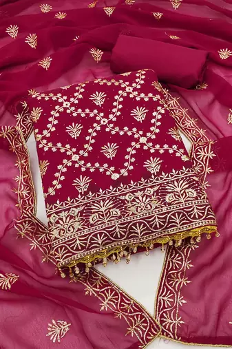 Floral Embroidered Beads and Stones Unstitched Dress Material