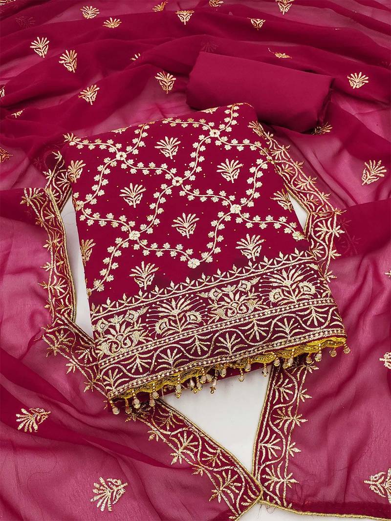 Floral Embroidered Beads and Stones Unstitched Dress Material
