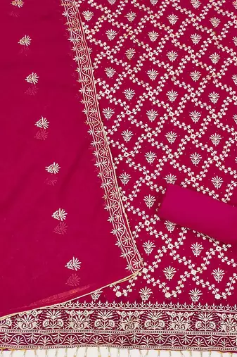Floral Embroidered Beads and Stones Unstitched Dress Material