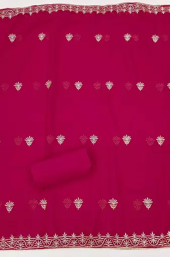 Floral Embroidered Beads and Stones Unstitched Dress Material