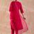 Pink embroidered silk blend kurta trouser dupatta set