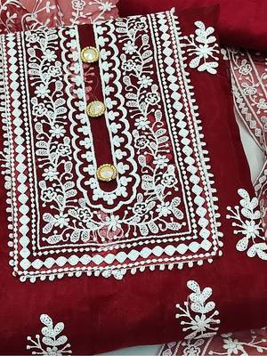 Floral Embroidered Organza Unstitched Dress Material 2