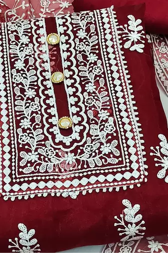 Floral Embroidered Organza Unstitched Dress Material