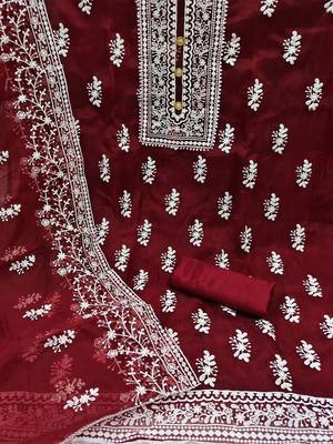 Floral Embroidered Organza Unstitched Dress Material 3