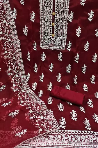 Floral Embroidered Organza Unstitched Dress Material