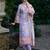 Purple printed linen kurta trouser dupatta set