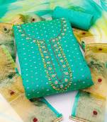 Green & Gold-Toned Unstitched Dress Material