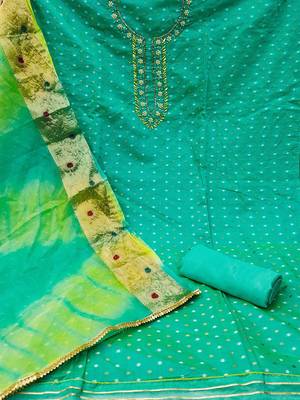 Green & Gold-Toned Unstitched Dress Material 2