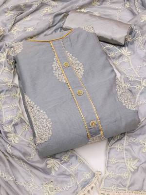 Ethnic Motifs Embroidered Gotta Patti Unstitched Dress Material With Dupatta 1