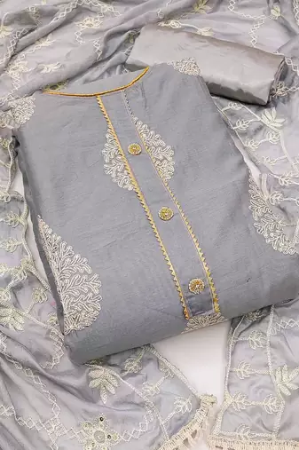 Ethnic Motifs Embroidered Gotta Patti Unstitched Dress Material With Dupatta