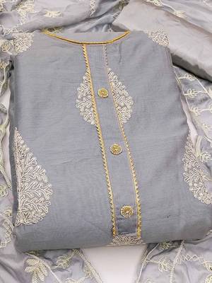 Ethnic Motifs Embroidered Gotta Patti Unstitched Dress Material With Dupatta 2