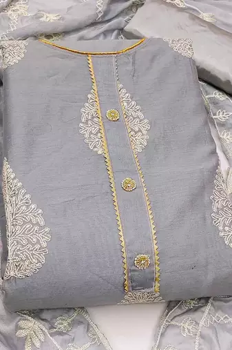 Ethnic Motifs Embroidered Gotta Patti Unstitched Dress Material With Dupatta