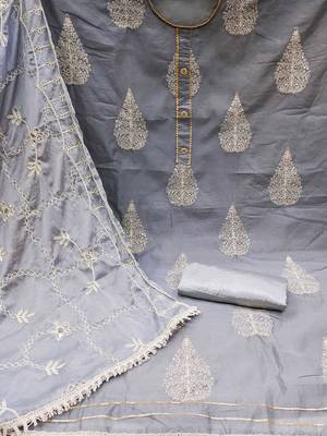 Ethnic Motifs Embroidered Gotta Patti Unstitched Dress Material With Dupatta 3