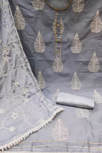 Ethnic Motifs Embroidered Gotta Patti Unstitched Dress Material With Dupatta
