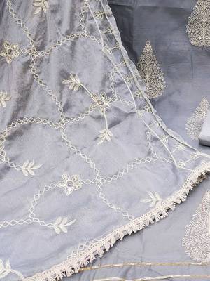 Ethnic Motifs Embroidered Gotta Patti Unstitched Dress Material With Dupatta 5