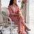 Pink embroidered linen kurta trouser dupatta set