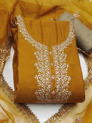 floral embroidered sequinned cotton semi-stitched dress material 2
