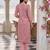 Pink embroidered linen kurta trouser dupatta set