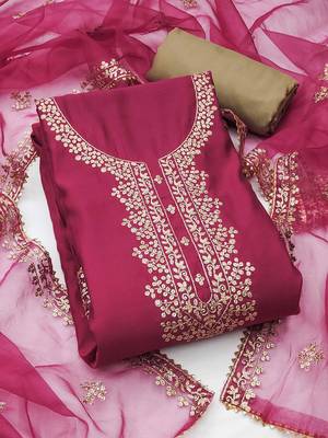 floral embroidered sequinned cotton semi-stitched dress material 1