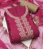 floral embroidered sequinned cotton semi-stitched dress material