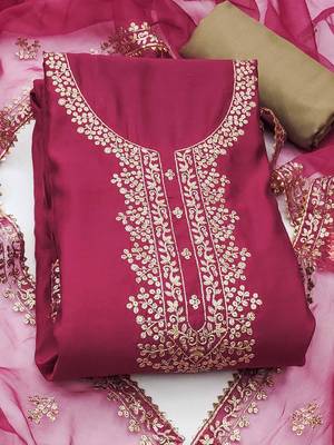 floral embroidered sequinned cotton semi-stitched dress material 2
