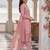 Pink embroidered linen kurta trouser dupatta set